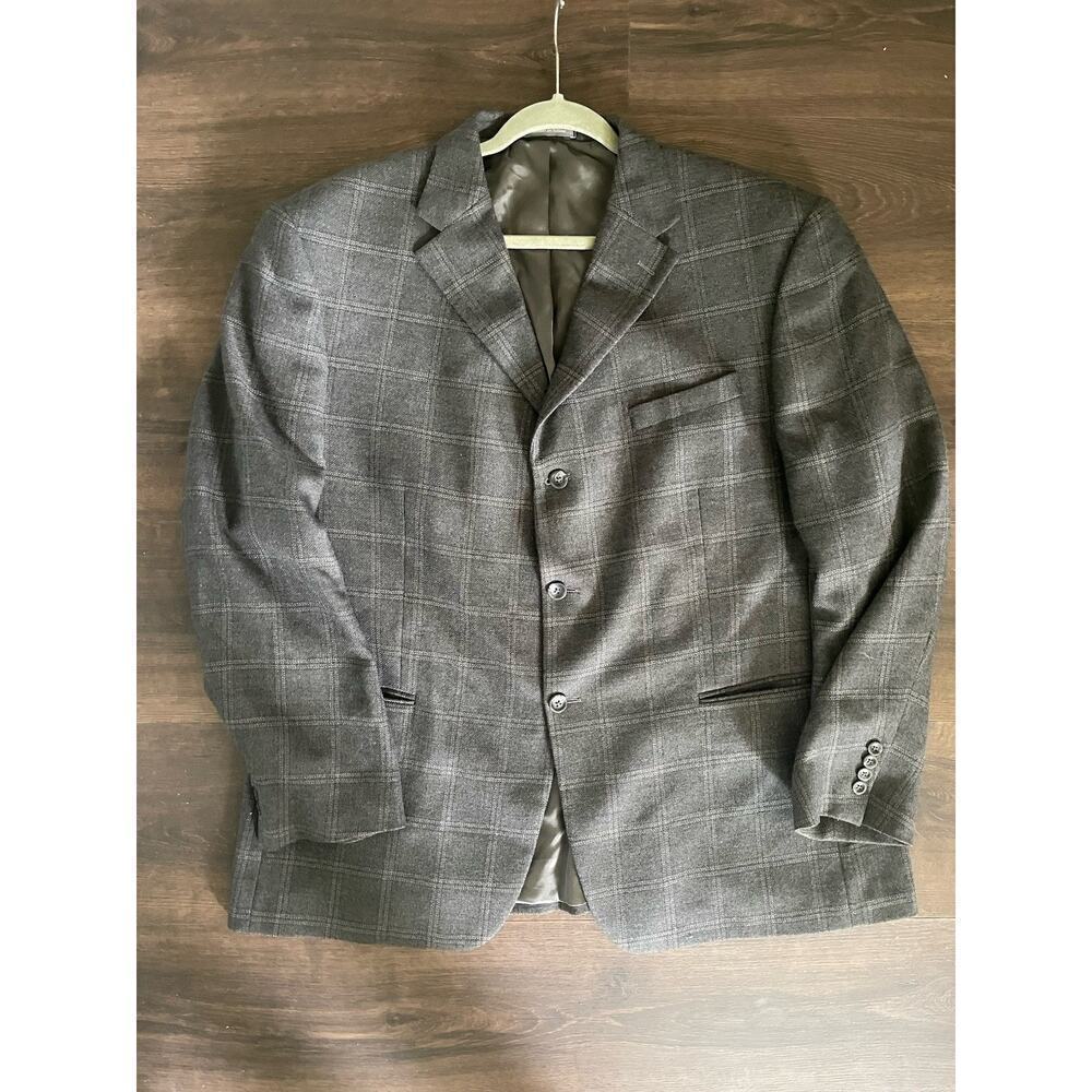 Oscar De La Renta Vintage Men’s Blazer Suit Jacket Wool Plaid Size 48r Gray